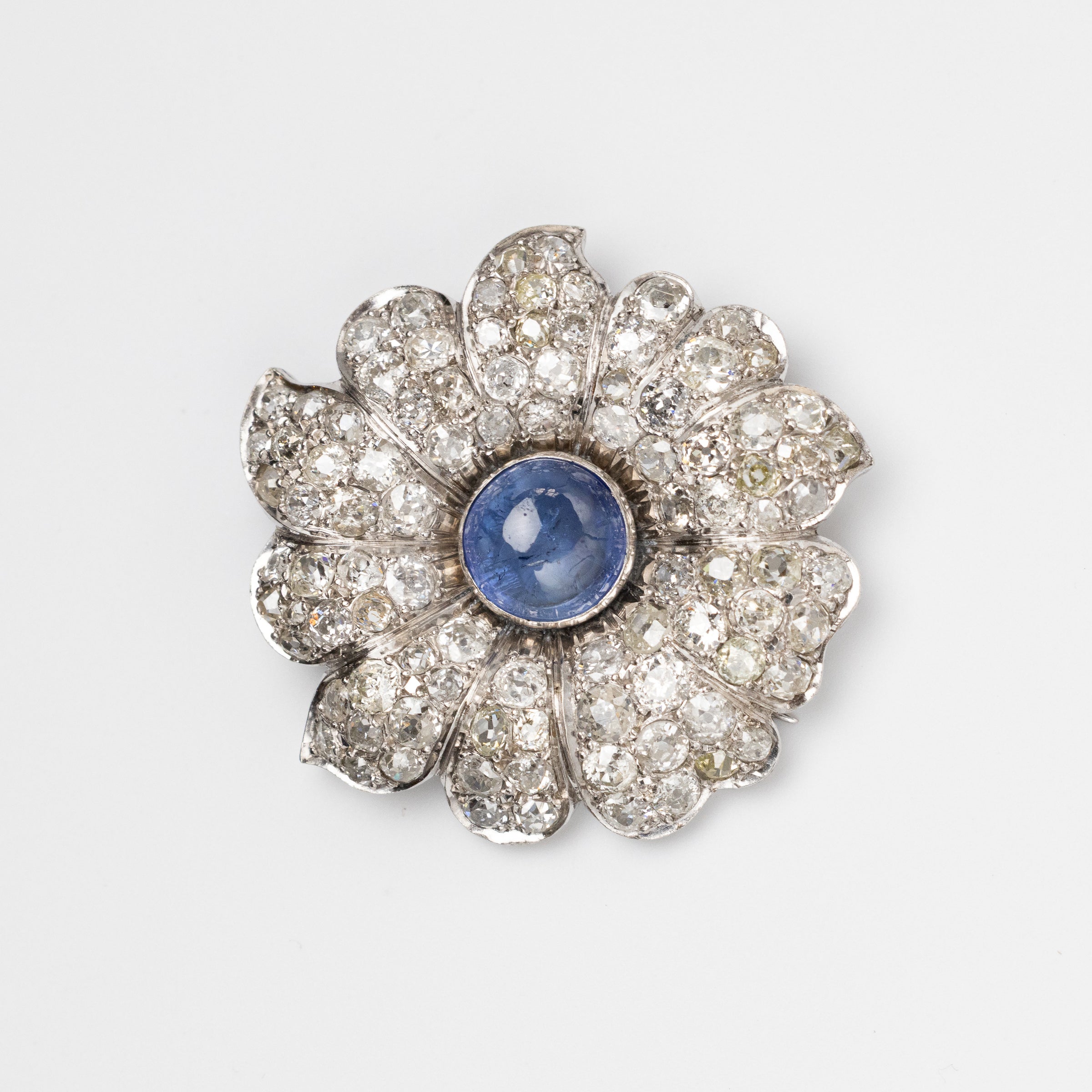 7.8 Carat Sri Lankan Sapphire And Diamond Flower Brooch