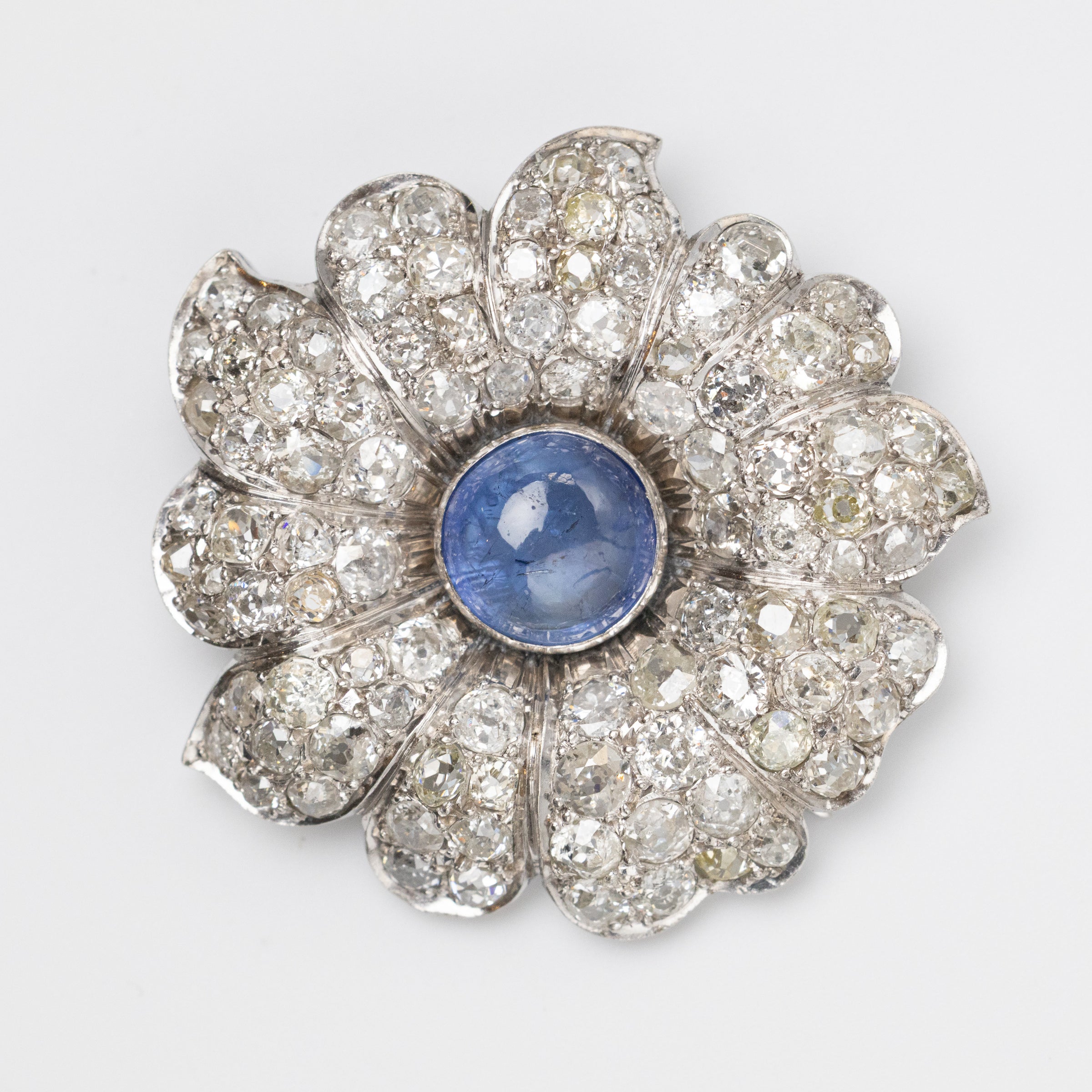 7.8 Carat Sri Lankan Sapphire And Diamond Flower Brooch