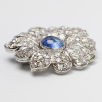7.8 Carat Sri Lankan Sapphire And Diamond Flower Brooch