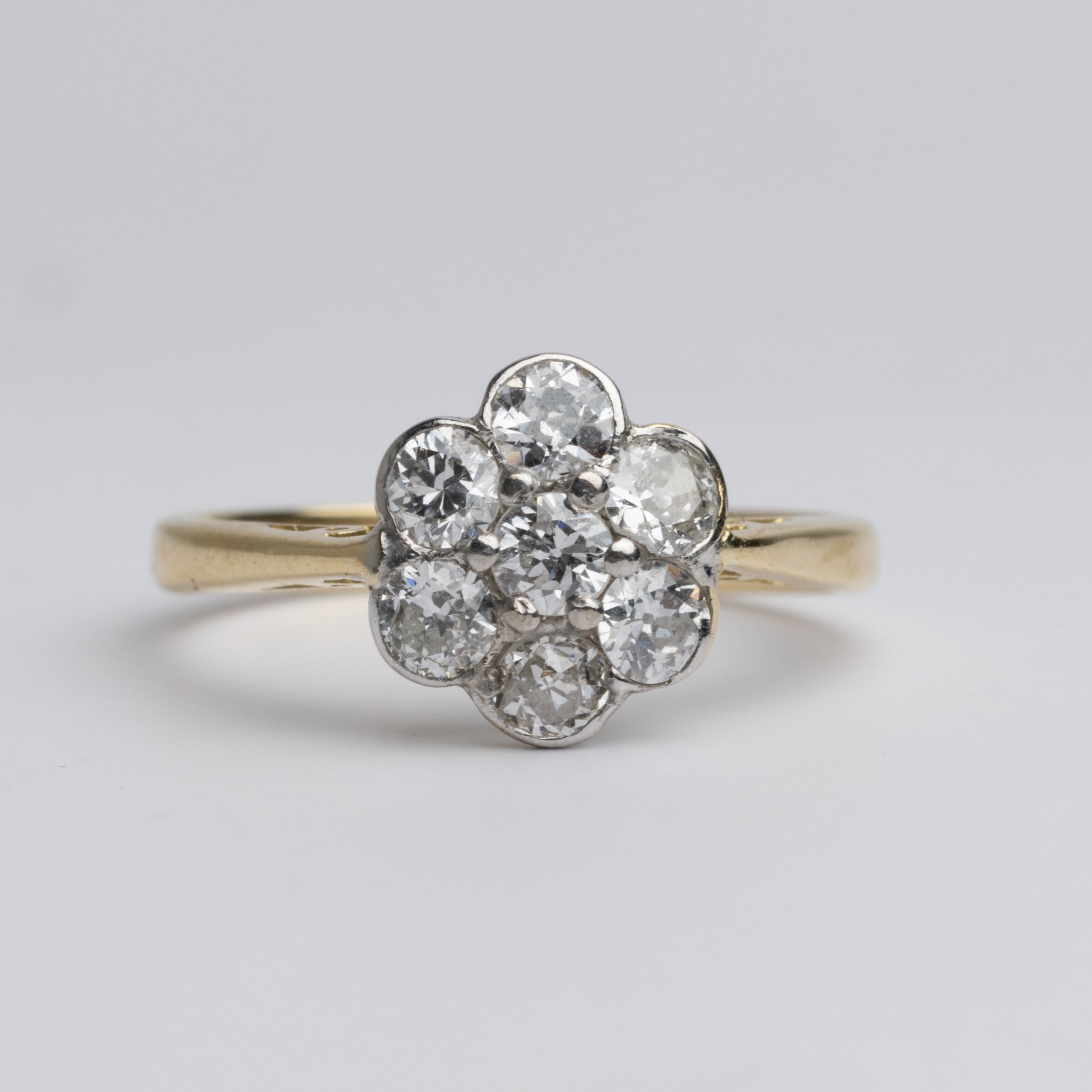 18K Yellow Gold Old Cut Diamond 5 Stone Flower Ring