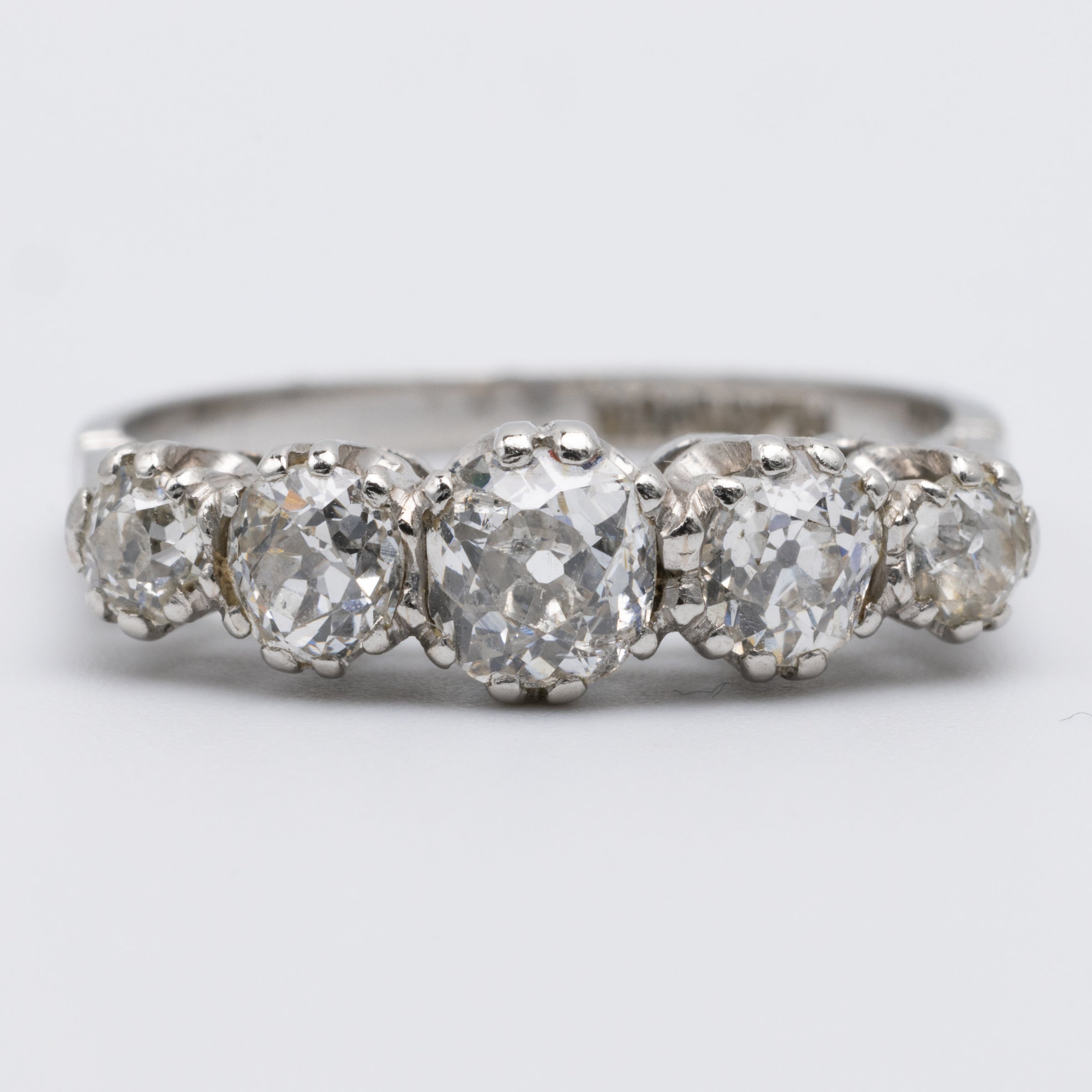 Victorian Engagement Ring In Platinum With 5 Old Cut Diamonds 1 Carat Total