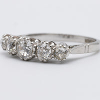 Victorian Engagement Ring In Platinum With 5 Old Cut Diamonds 1 Carat Total