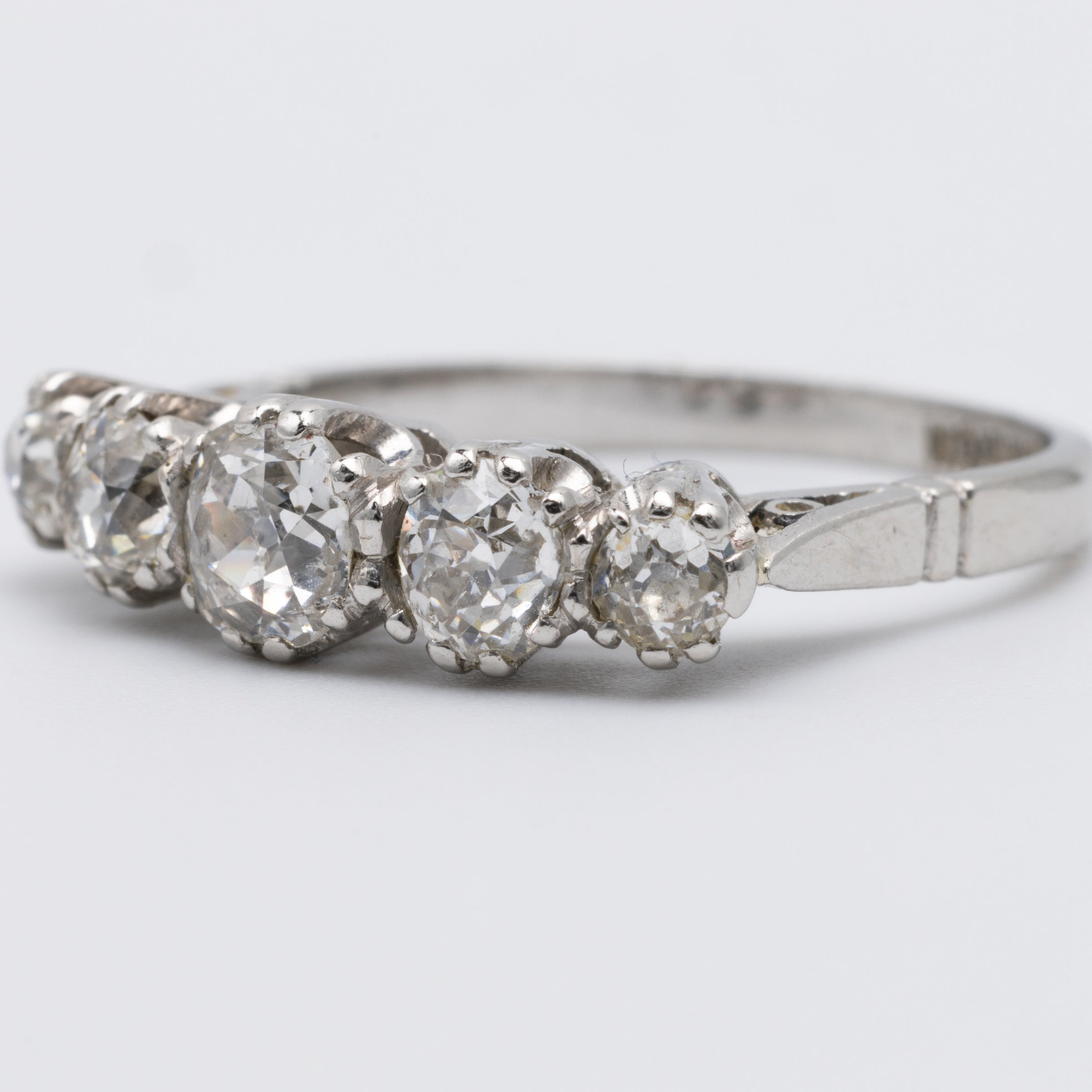 Victorian Engagement Ring In Platinum With 5 Old Cut Diamonds 1 Carat Total