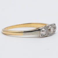 3 Stone Old Cut Diamond Platinum And 18K Yellow Gold Ring