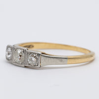 3 Stone Old Cut Diamond Platinum And 18K Yellow Gold Ring