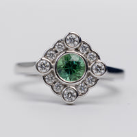 18K White Gold Mint Tourmaline And Diamond Ring