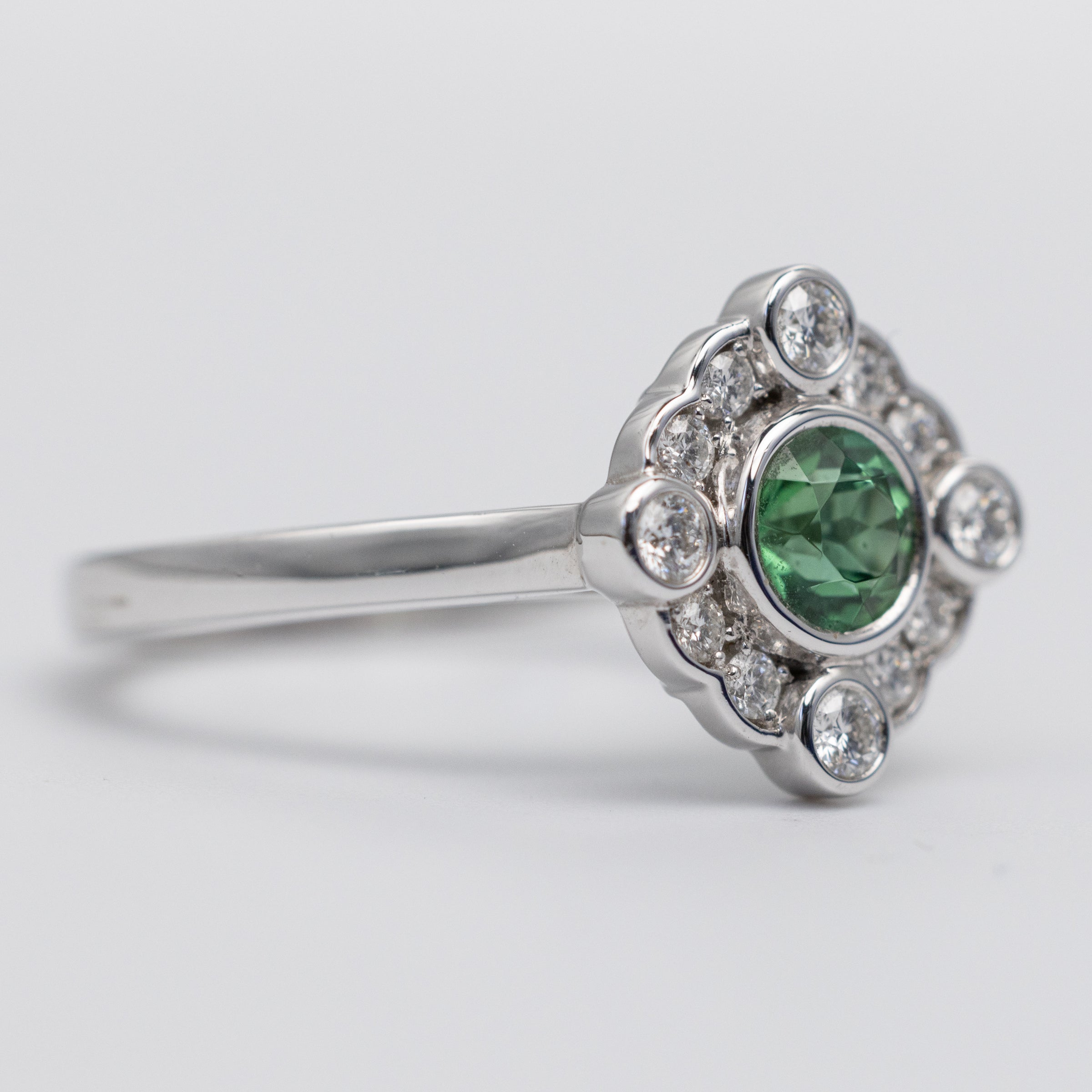 18K White Gold Mint Tourmaline And Diamond Ring