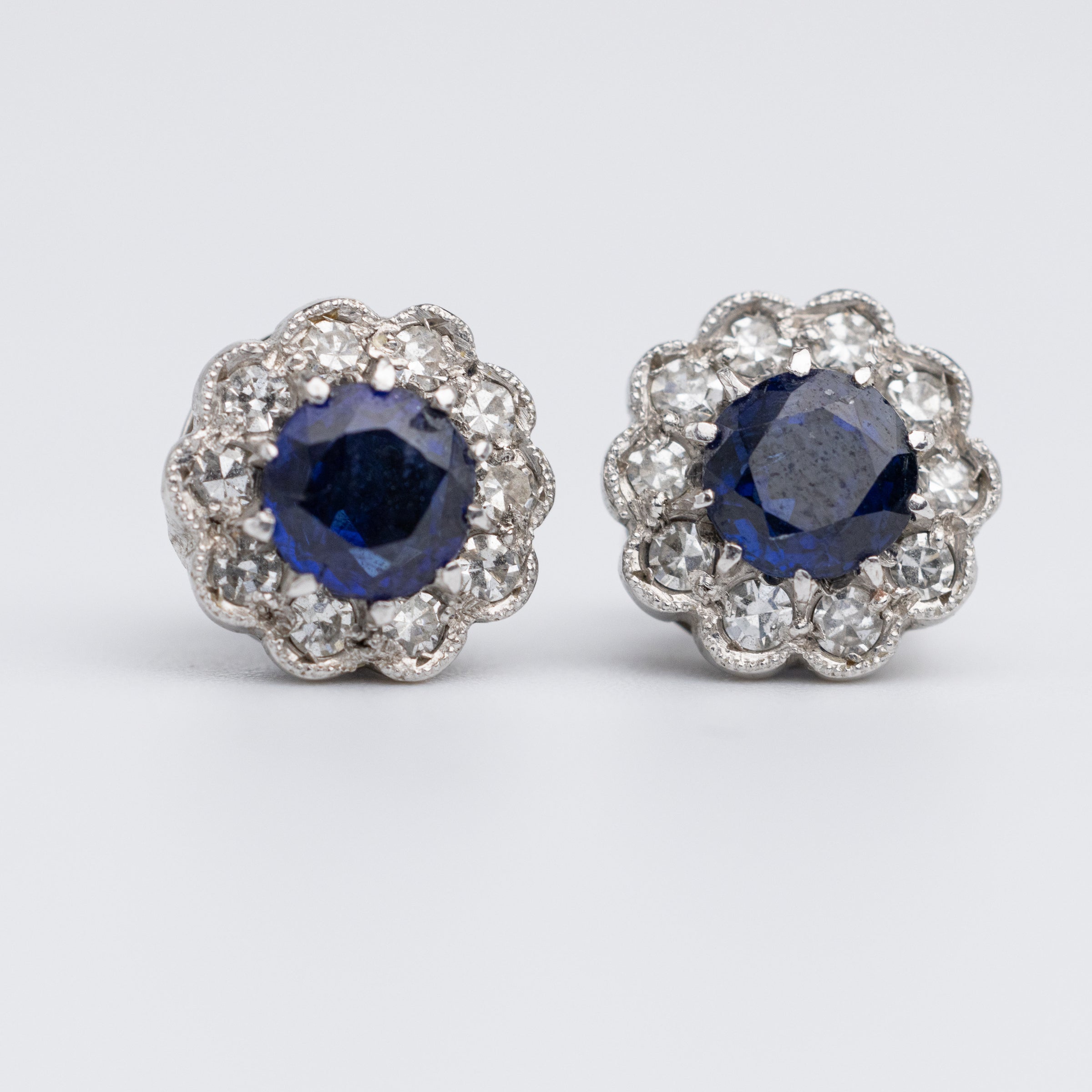 Art Deco White Gold Sapphire & Diamond Earrings