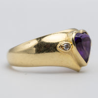 18K Yellow Gold Heart Shaped Amethyst & Diamond Ring