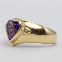 18K Yellow Gold Heart Shaped Amethyst & Diamond Ring