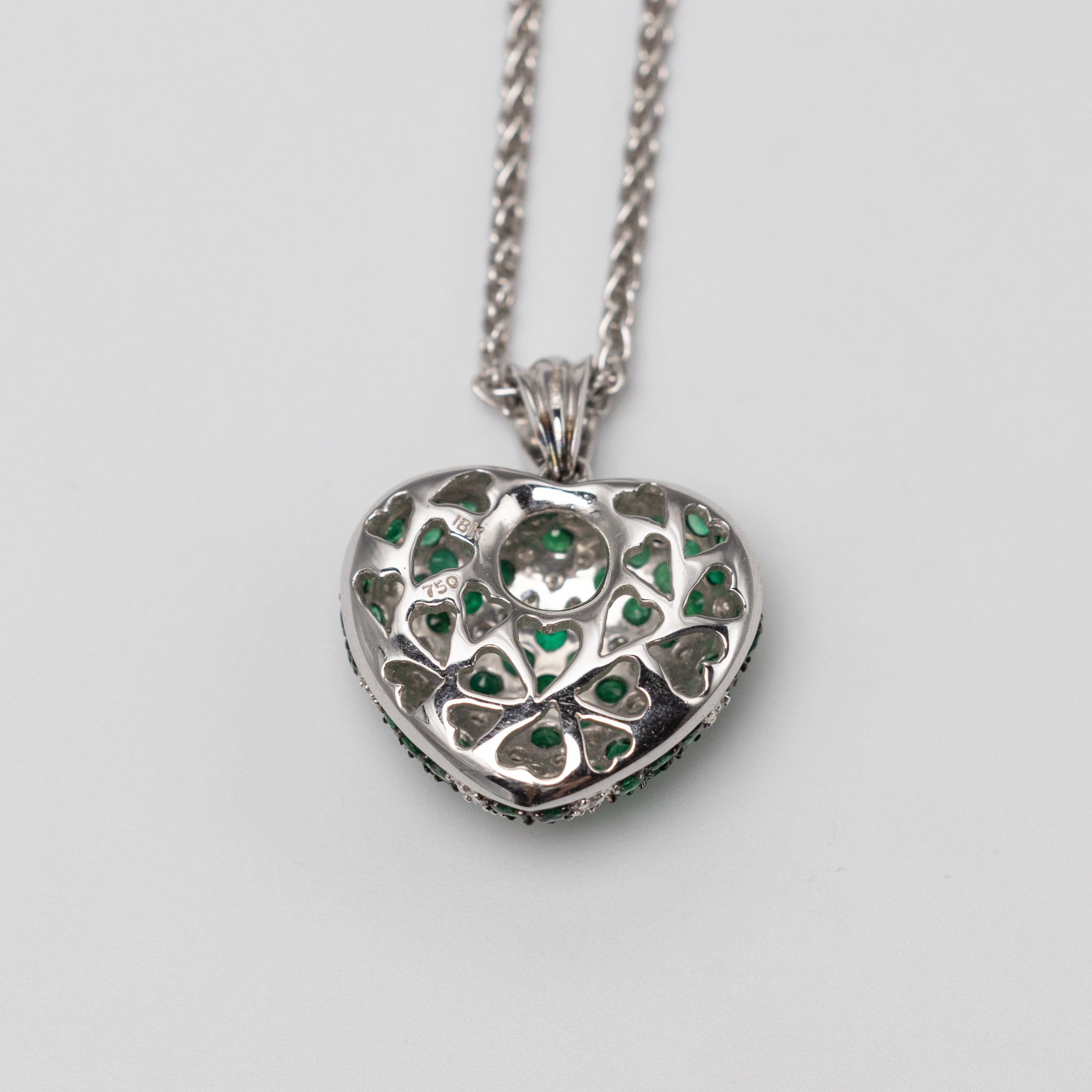 18K Gold Diamond And Emerald Heart Pendant