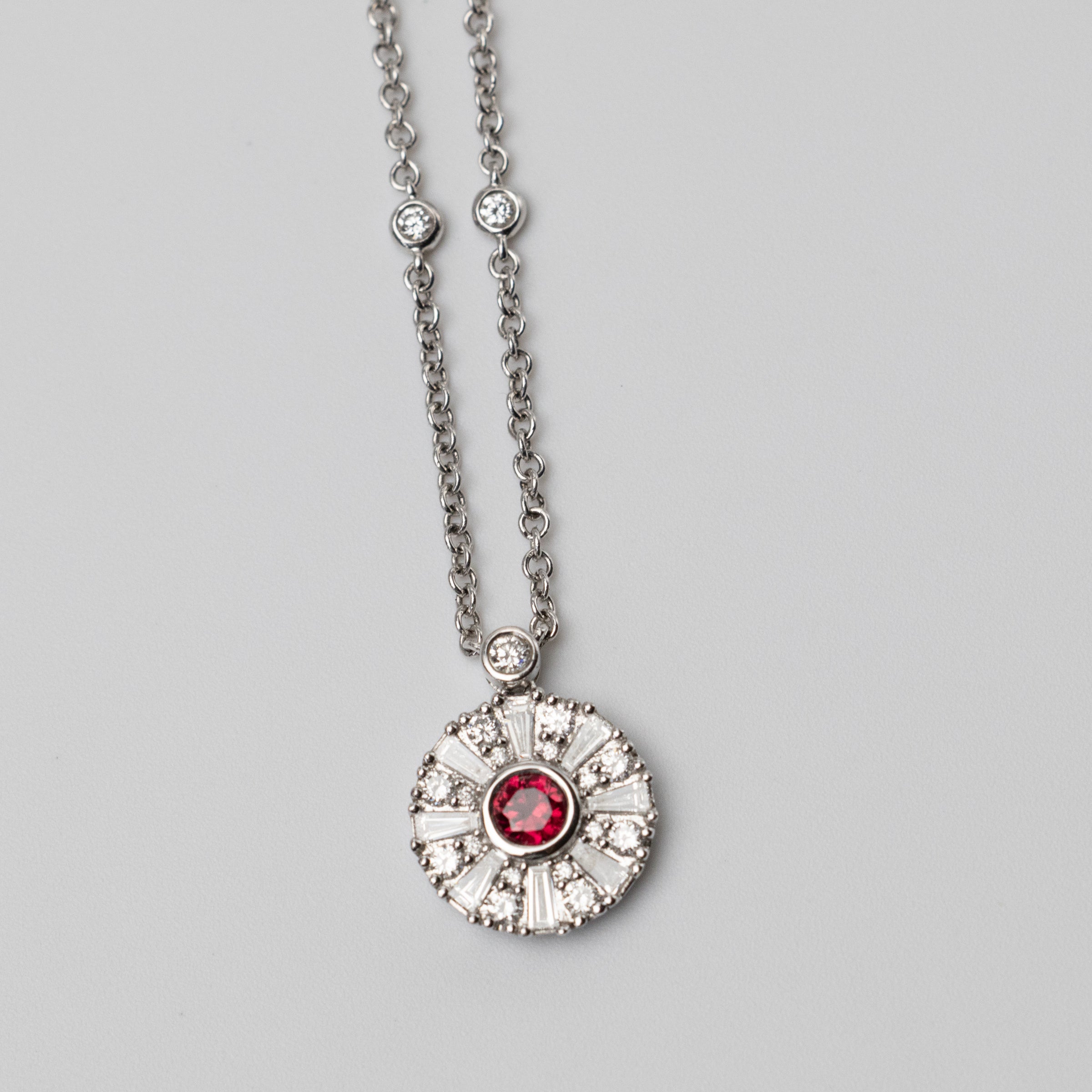 18K Ruby And Diamond Pendant On 18 Inch Chain