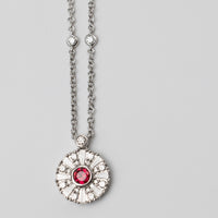 18K Ruby And Diamond Pendant On 18 Inch Chain