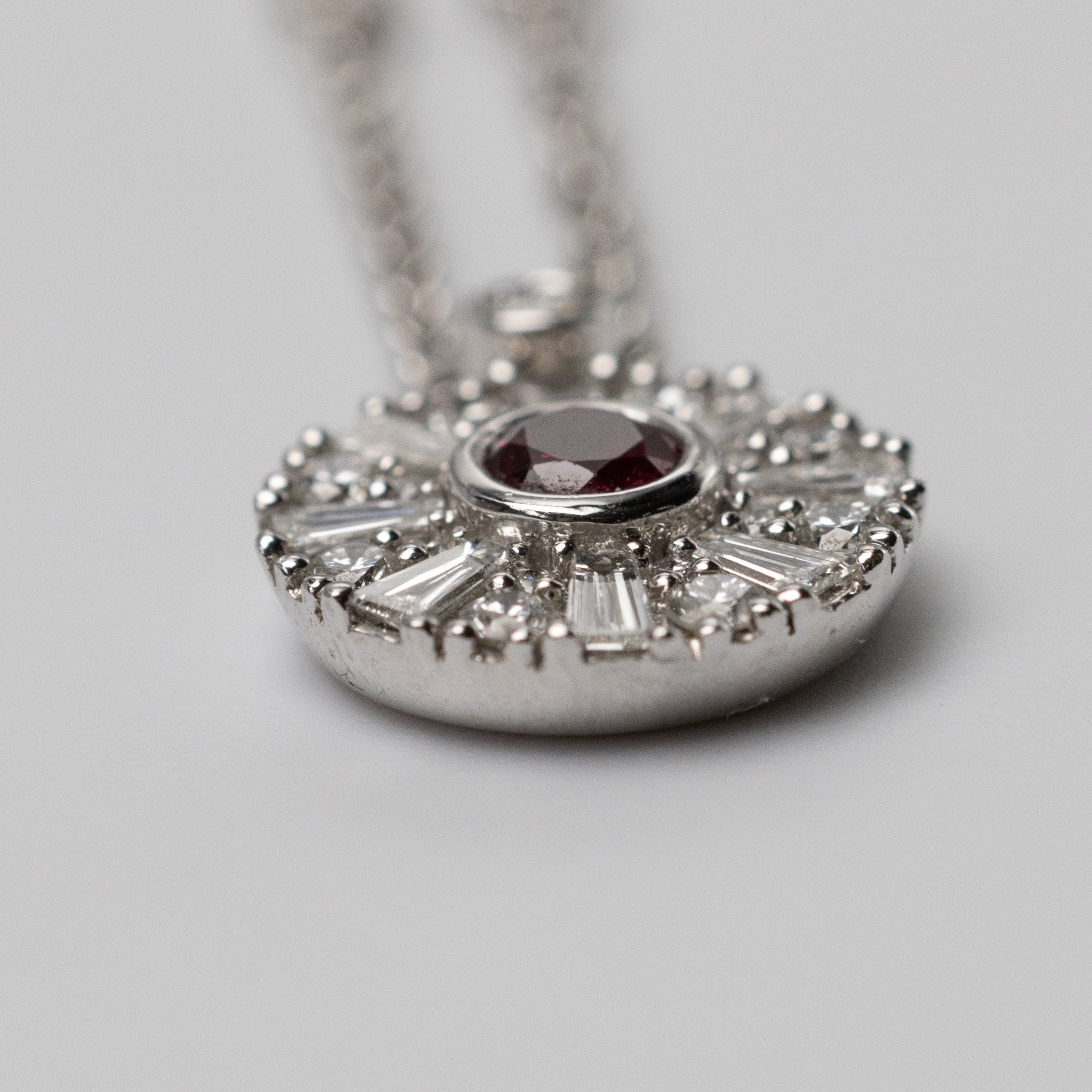 18K Ruby And Diamond Pendant On 18 Inch Chain