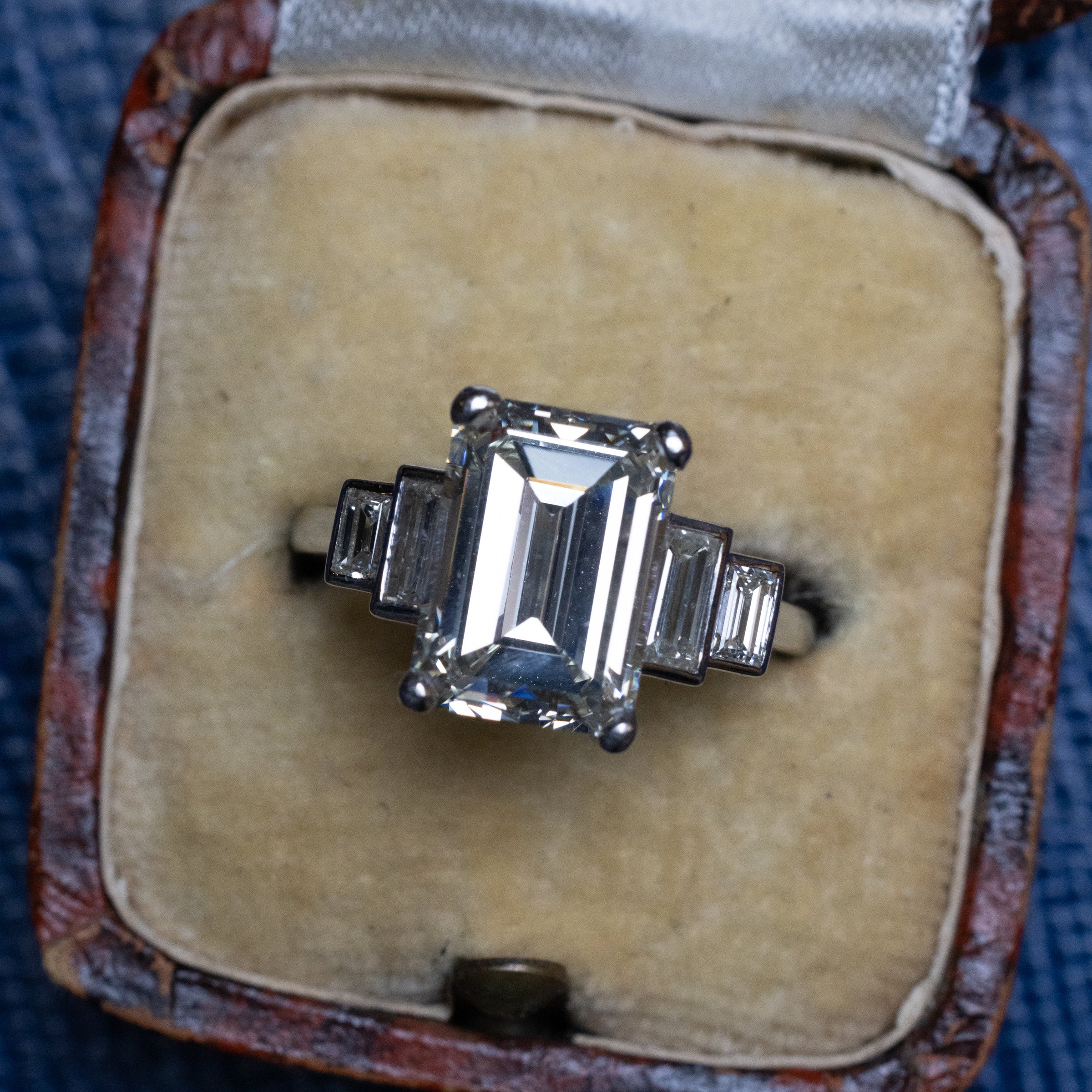 Art Deco GIA Certified 3.7 Carat Emerald Cut Diamond Engagement Ring