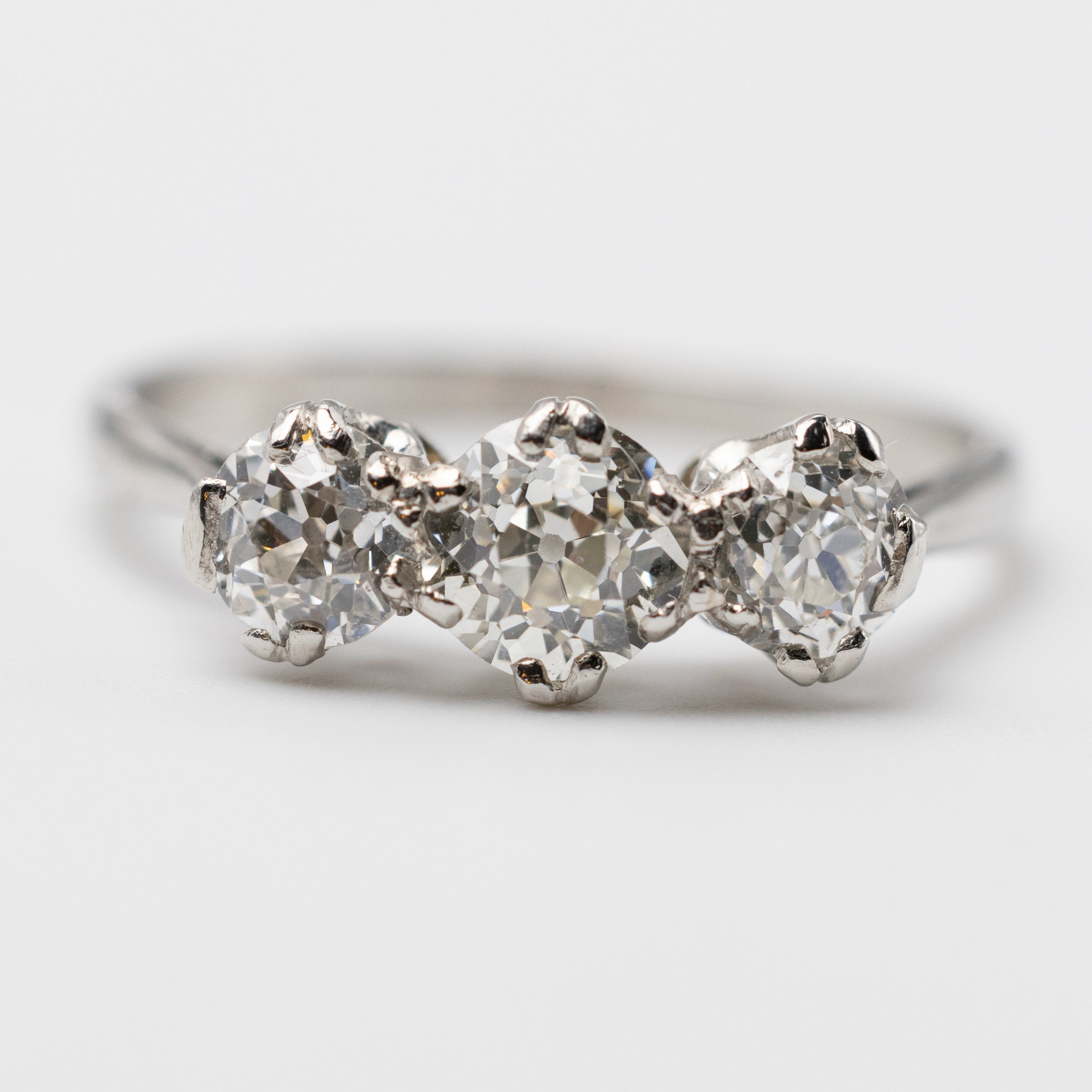 Victorian Platinum Old Cut Diamond Trilogy Engagement Ring 1.2 Carat