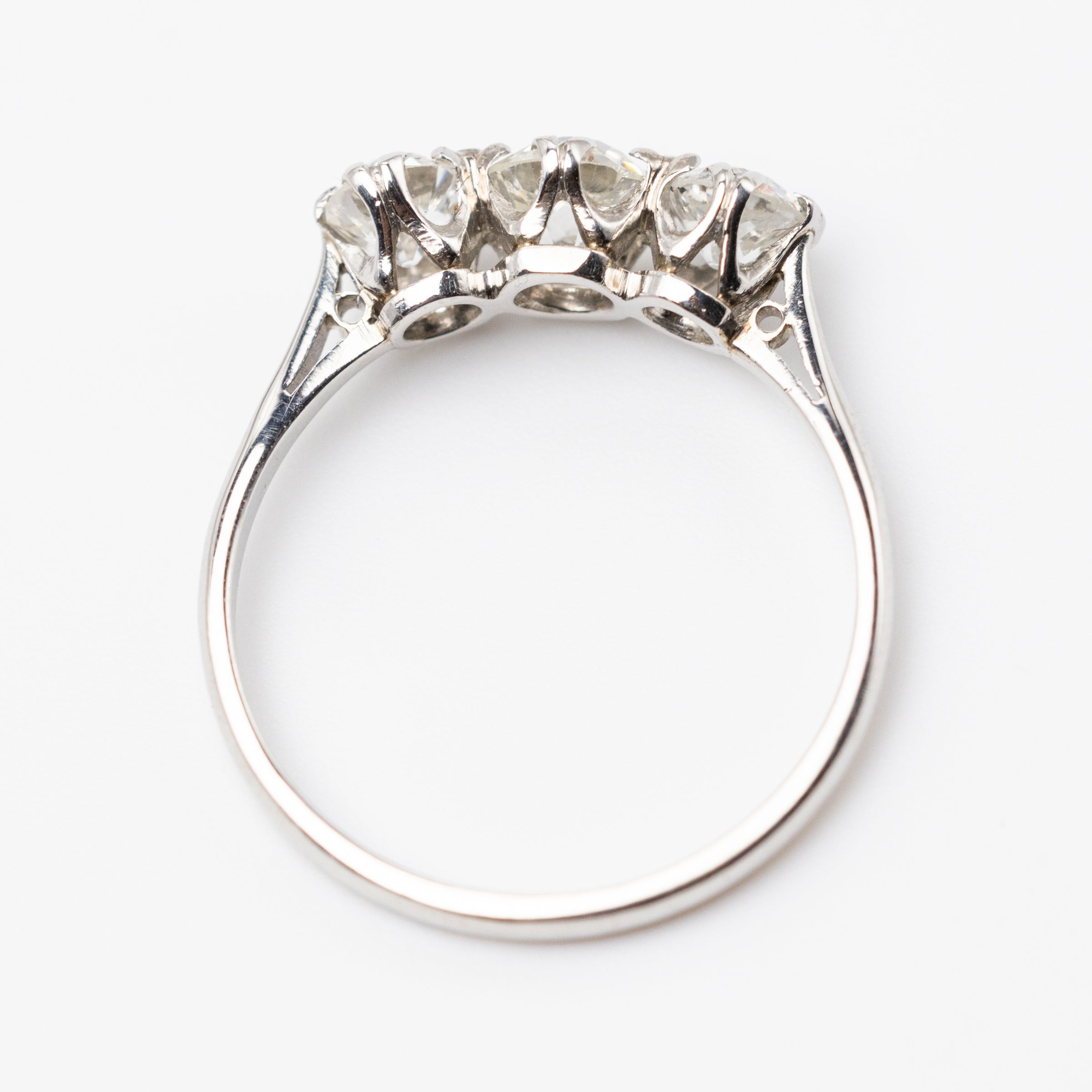 Victorian Platinum Old Cut Diamond Trilogy Engagement Ring 1.2 Carat