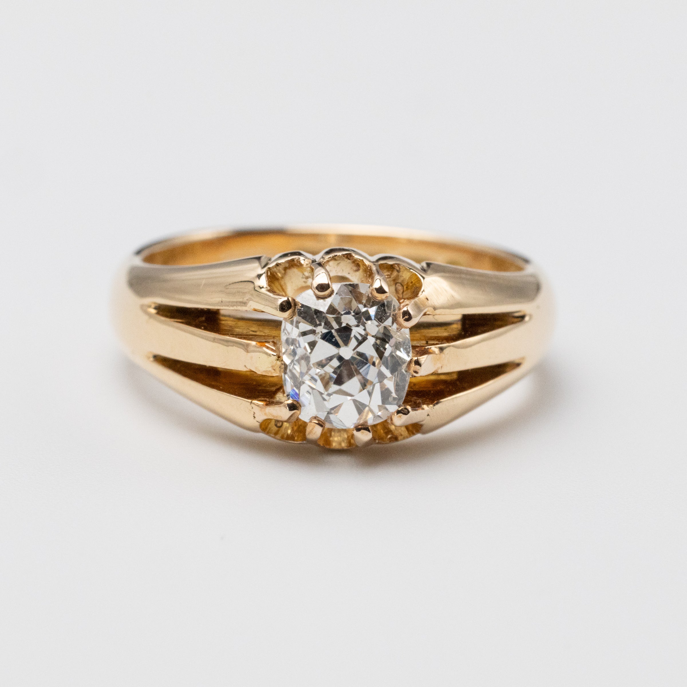 1.41 Carat Old Mine Cut Diamond 18K Gold Signet Ring