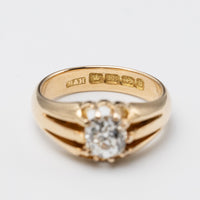 1.41 Carat Old Mine Cut Diamond 18K Gold Signet Ring