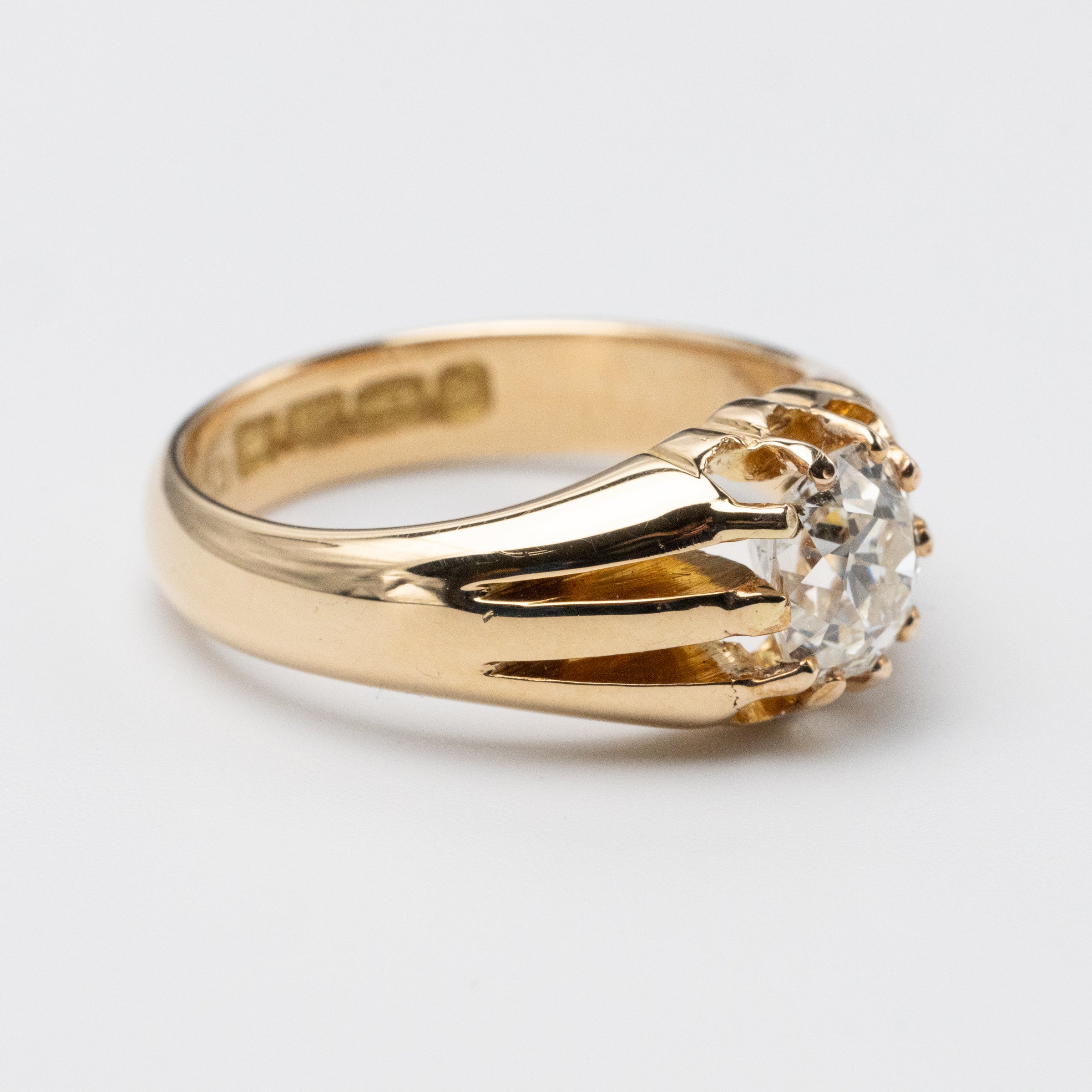 1.41 Carat Old Mine Cut Diamond 18K Gold Signet Ring