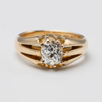 1.41 Carat Old Mine Cut Diamond 18K Gold Signet Ring