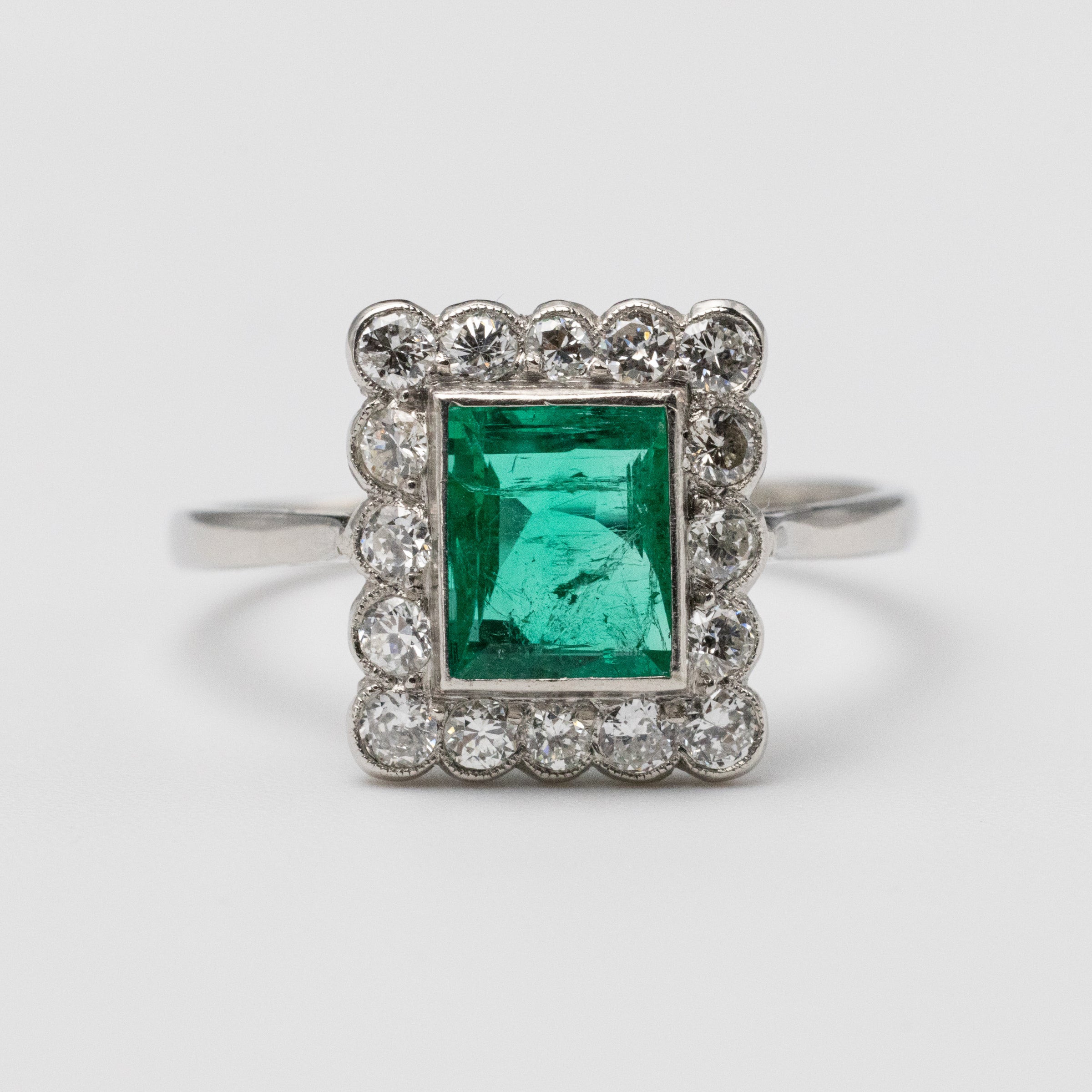 emerald and diamond ring front close