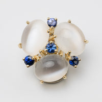 Sapphire and Moonstone clip ons close up view