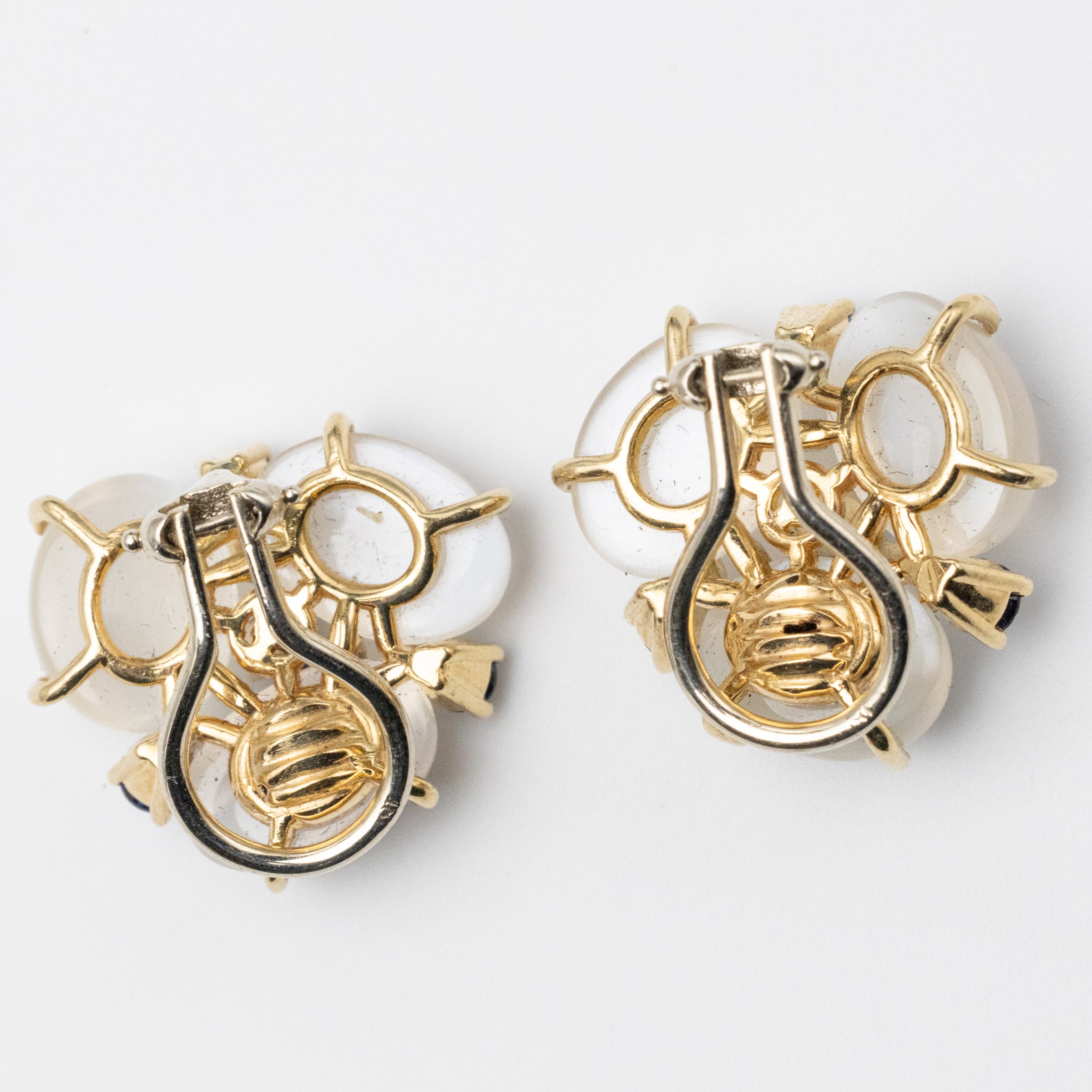 Sapphire and Moonstone clip ons back view