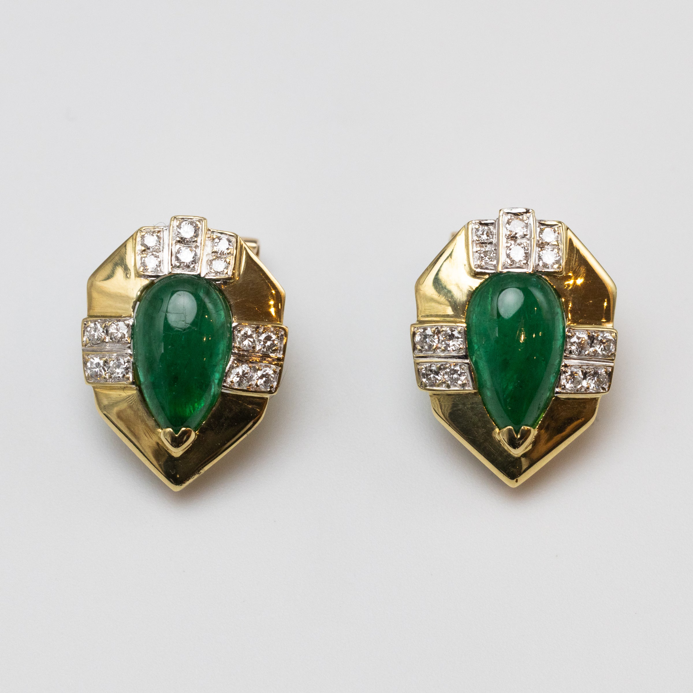 18K Emerald And Diamond Earrings