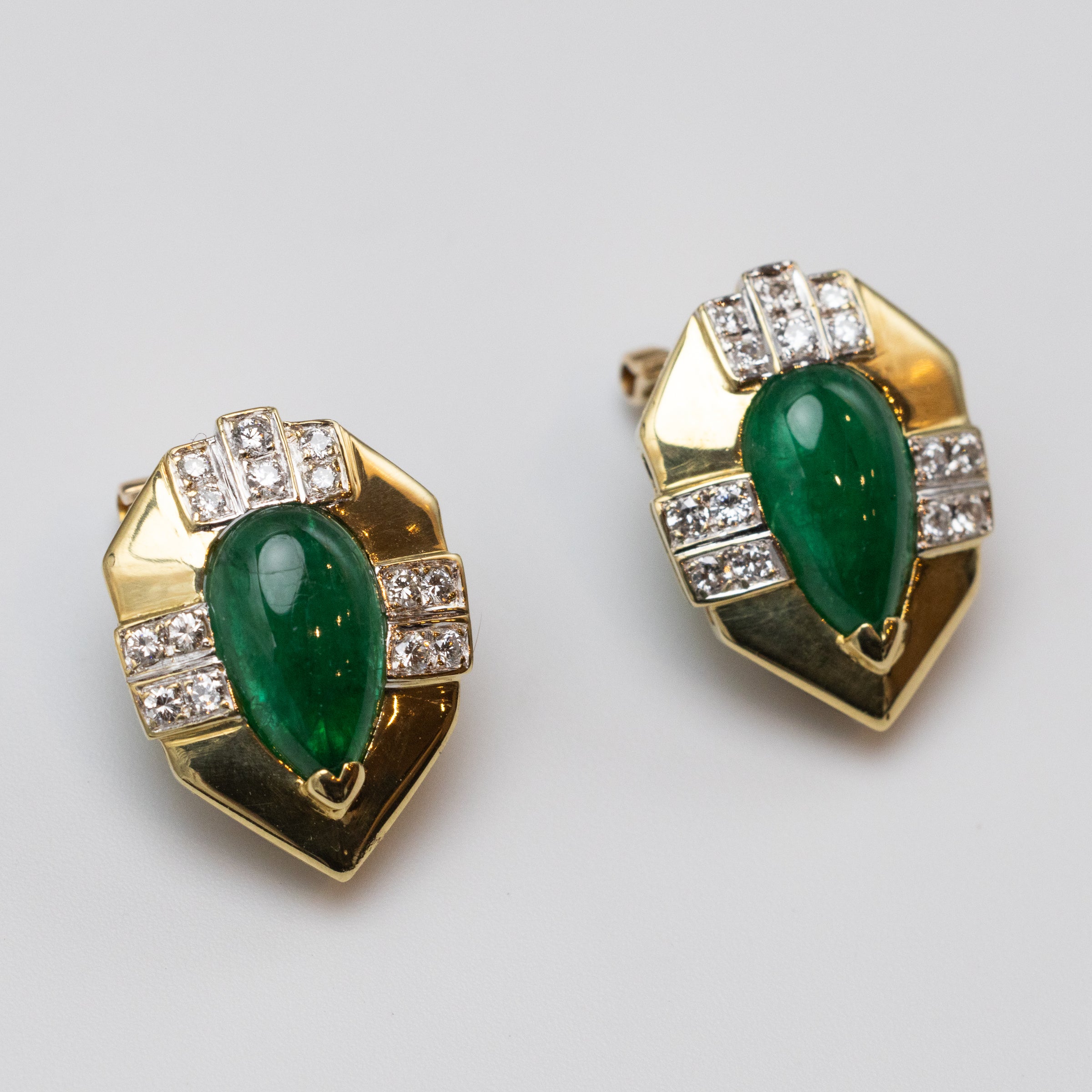 18K Emerald And Diamond Earrings