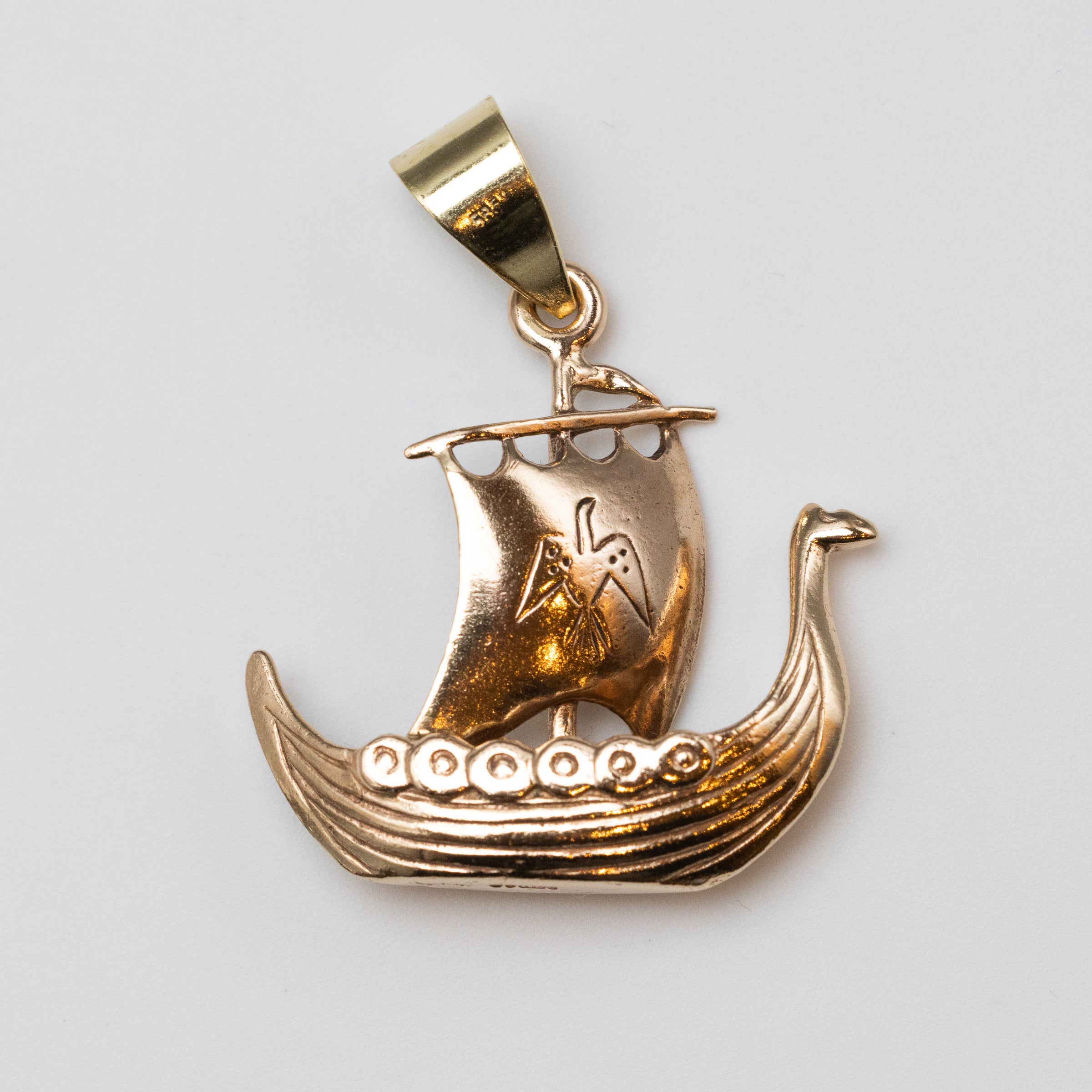 14K Gold Viking Row Boat Pendant