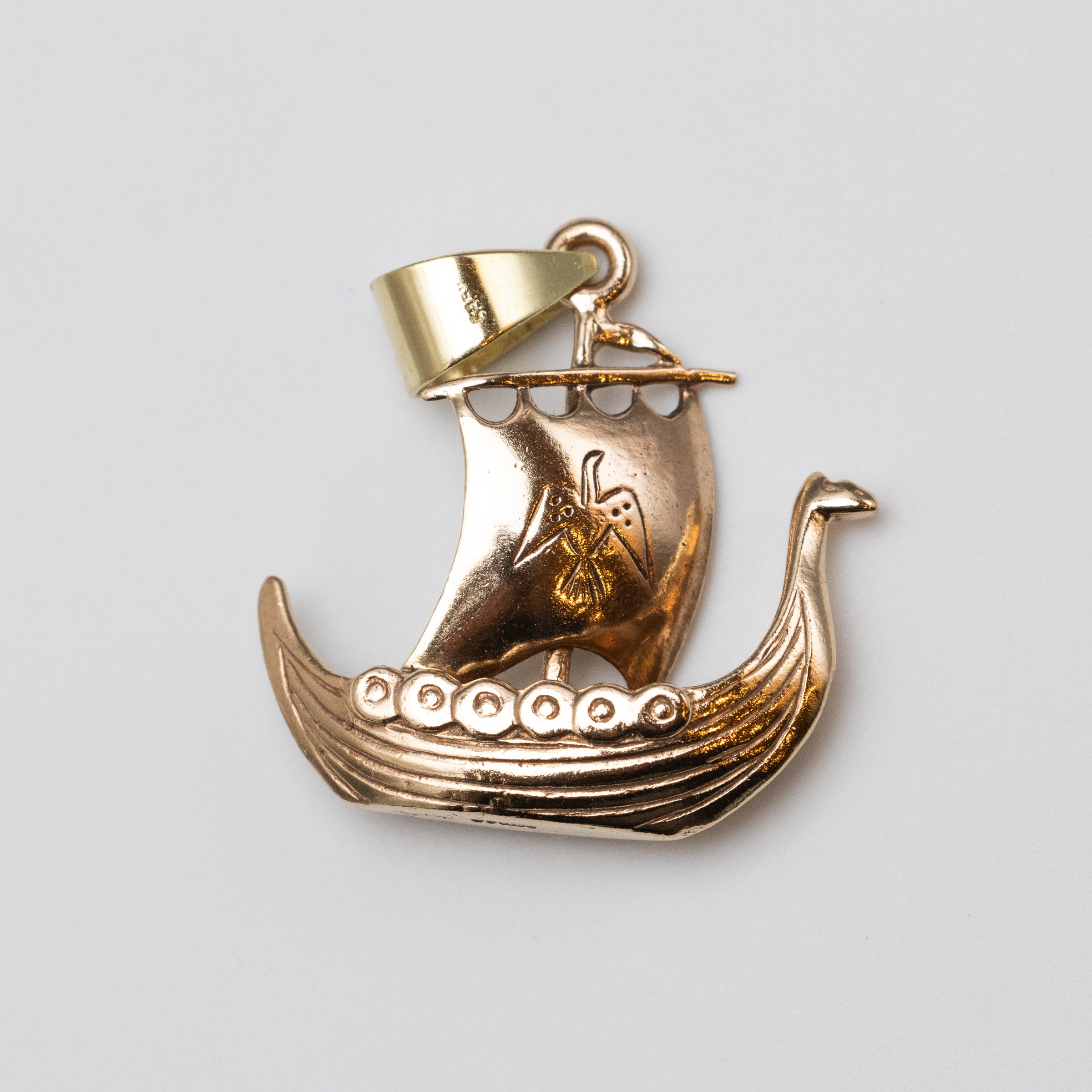 14K Gold Viking Row Boat Pendant