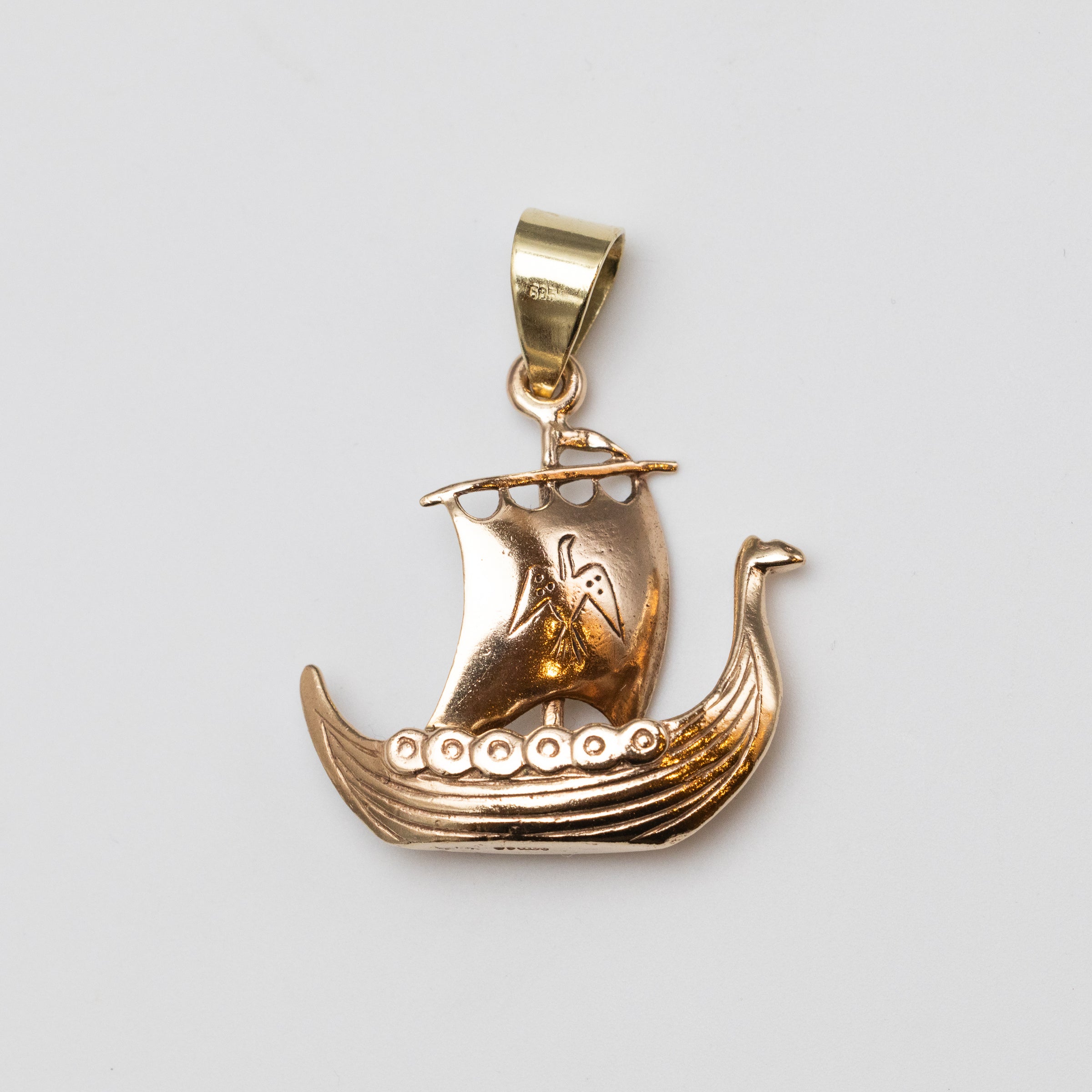14K Gold Viking Row Boat Pendant