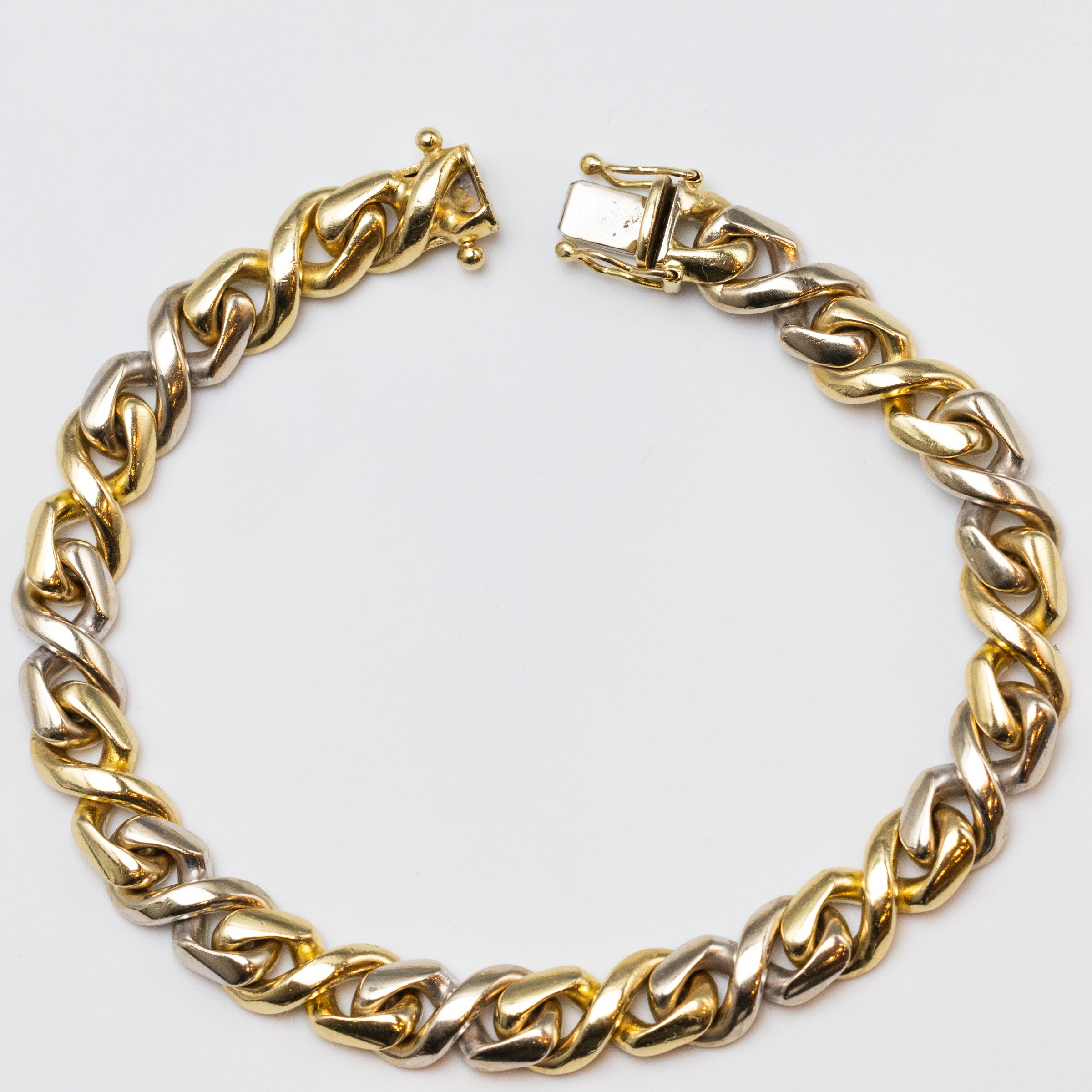 18K Fancy Link Yellow And White Gold Bracelet full view