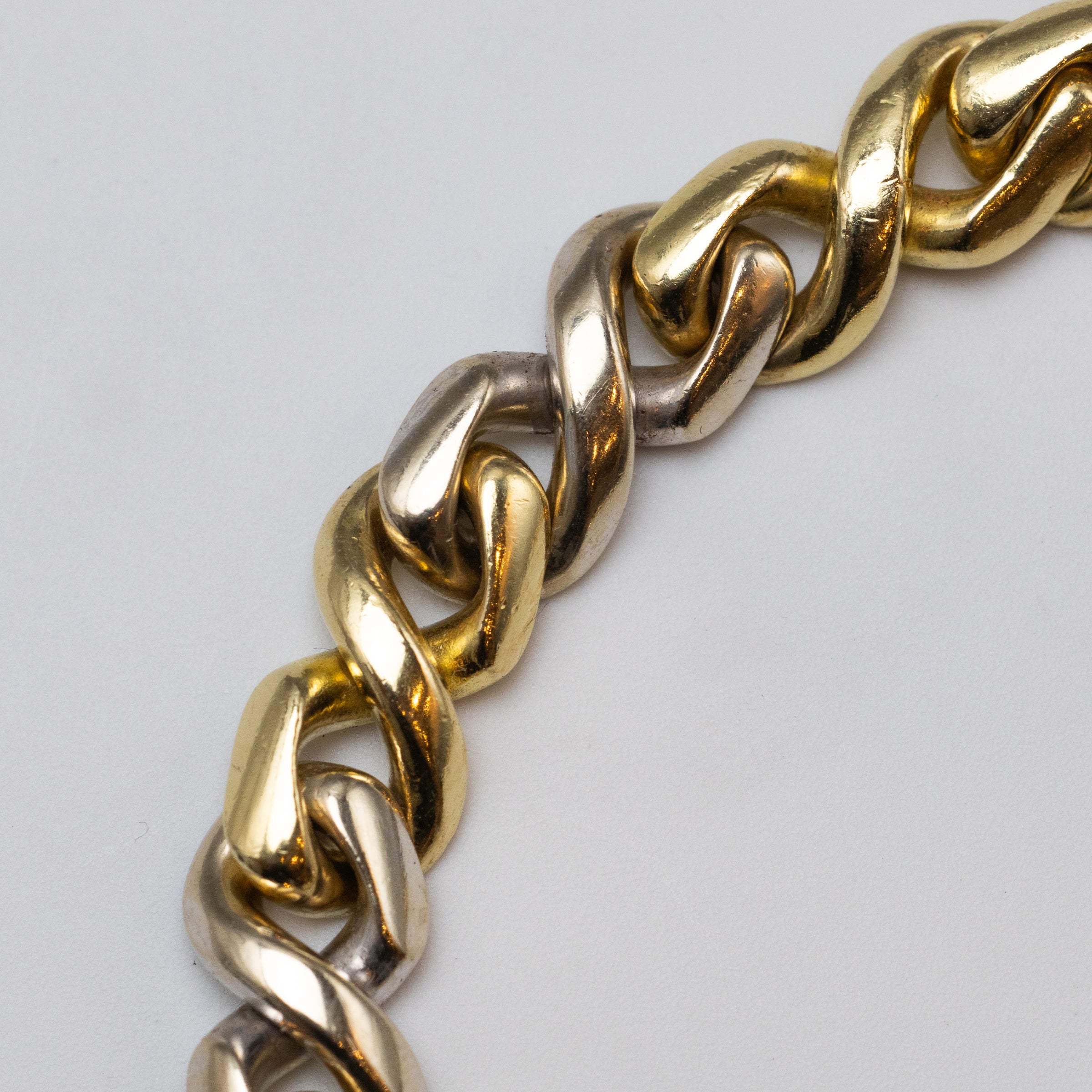 18K Fancy Link Yellow And White Gold Bracelet link close up 5