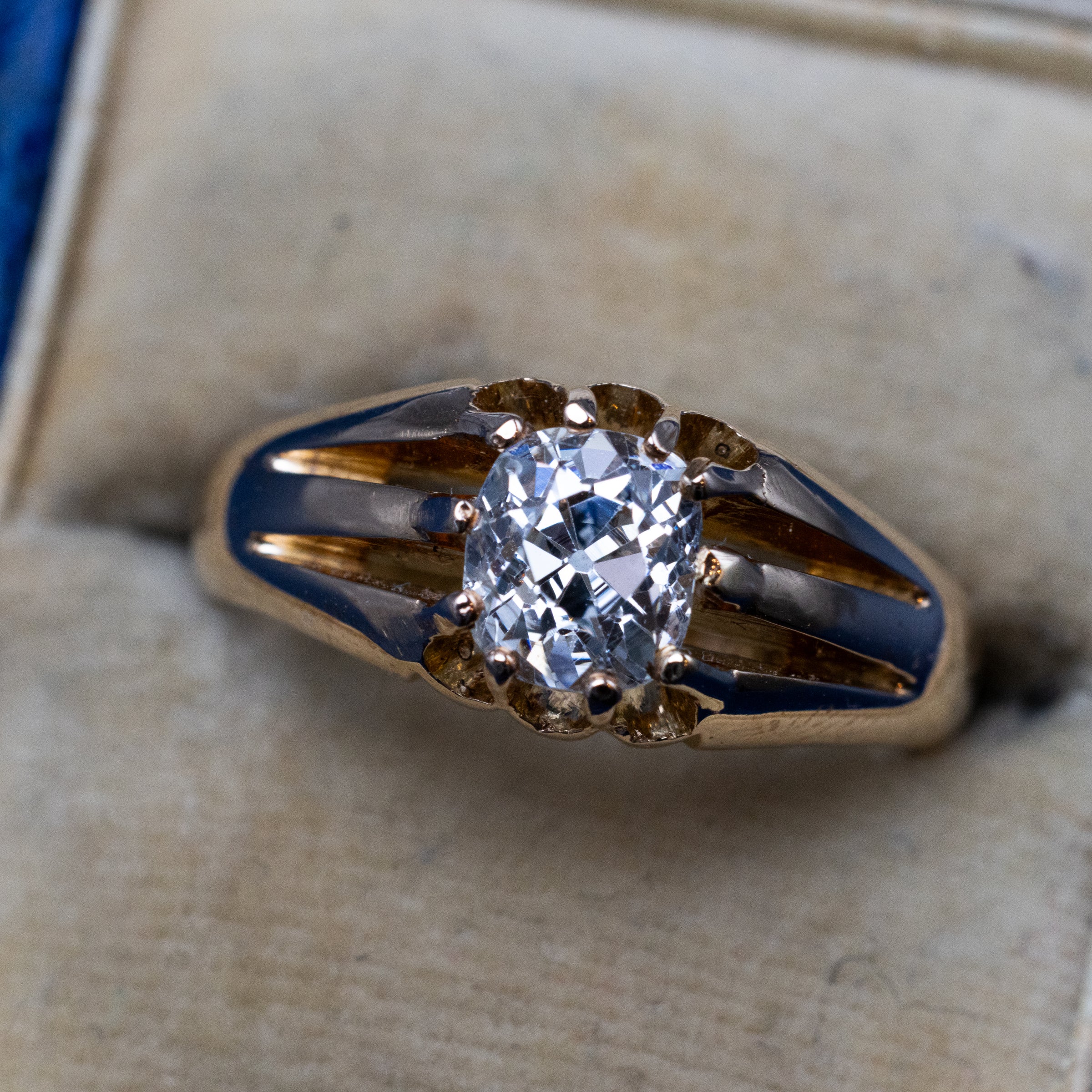 1.41 Carat Old Mine Cut Diamond 18K Gold Signet Ring