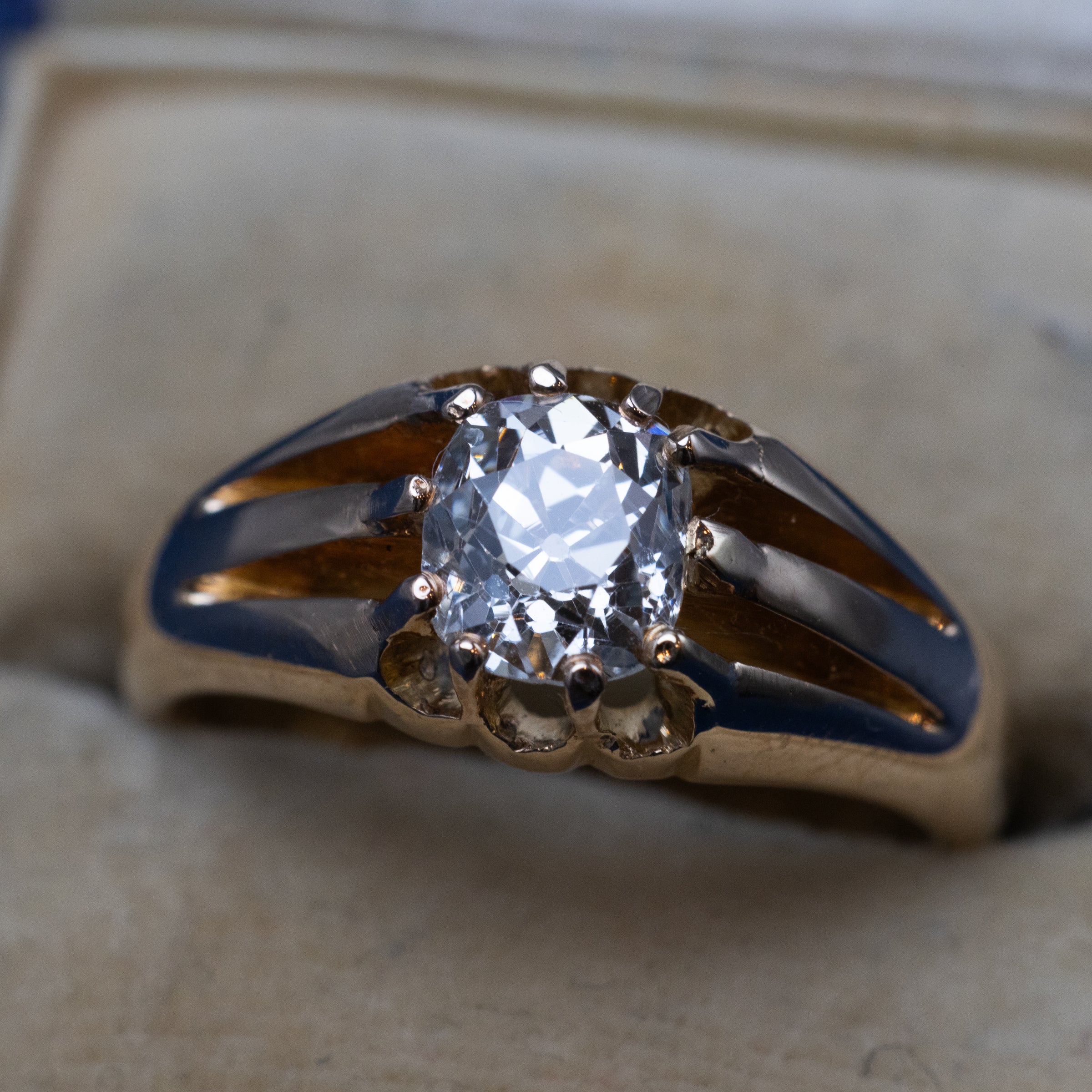 1.41 Carat Old Mine Cut Diamond 18K Gold Signet Ring