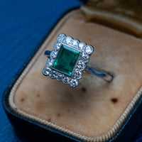Vintage Platinum Emerald & Diamond Ring