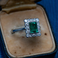 Vintage Platinum Emerald & Diamond Ring