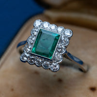 Vintage Platinum Emerald & Diamond Ring