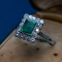 Vintage Platinum Emerald & Diamond Ring