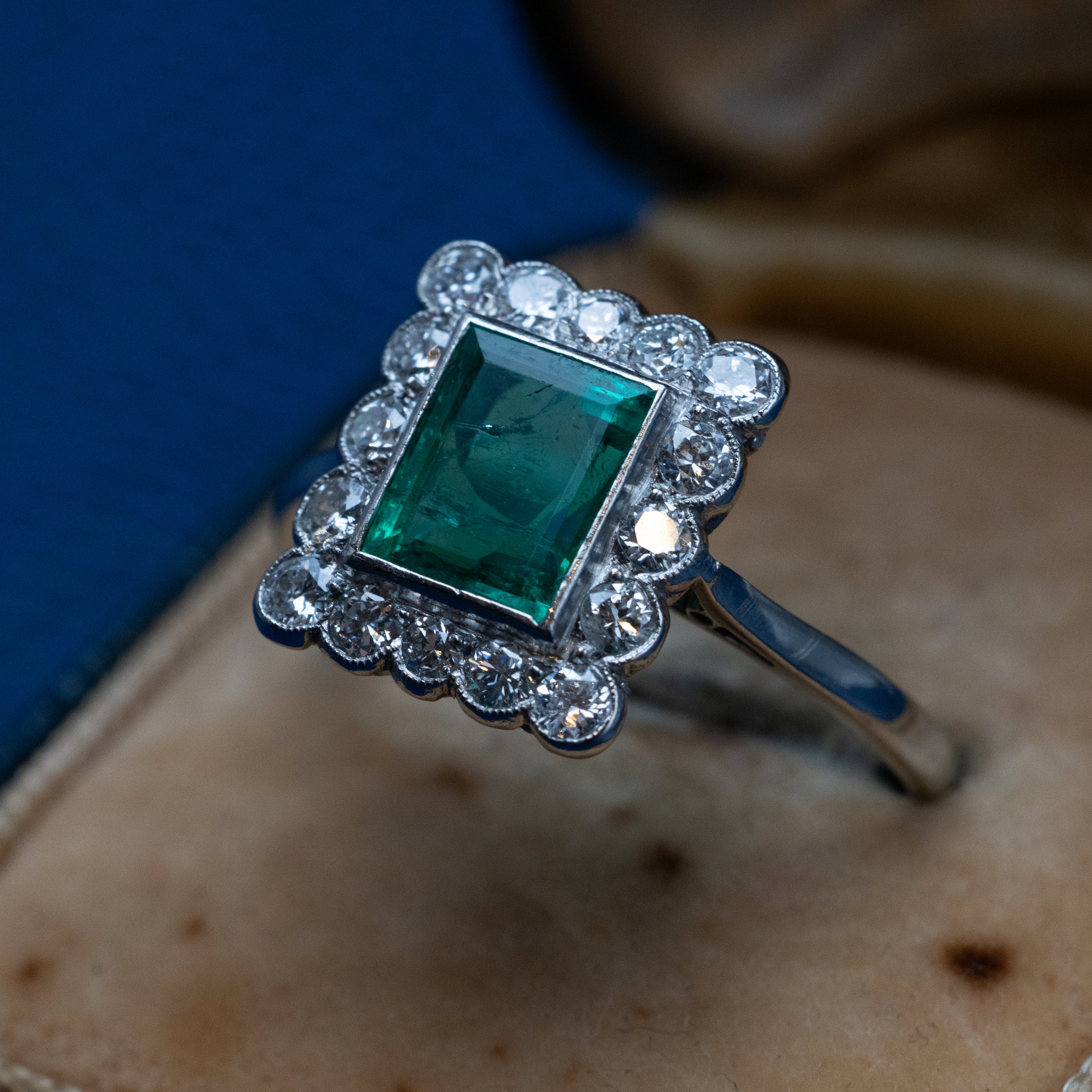 Vintage Platinum Emerald & Diamond Ring