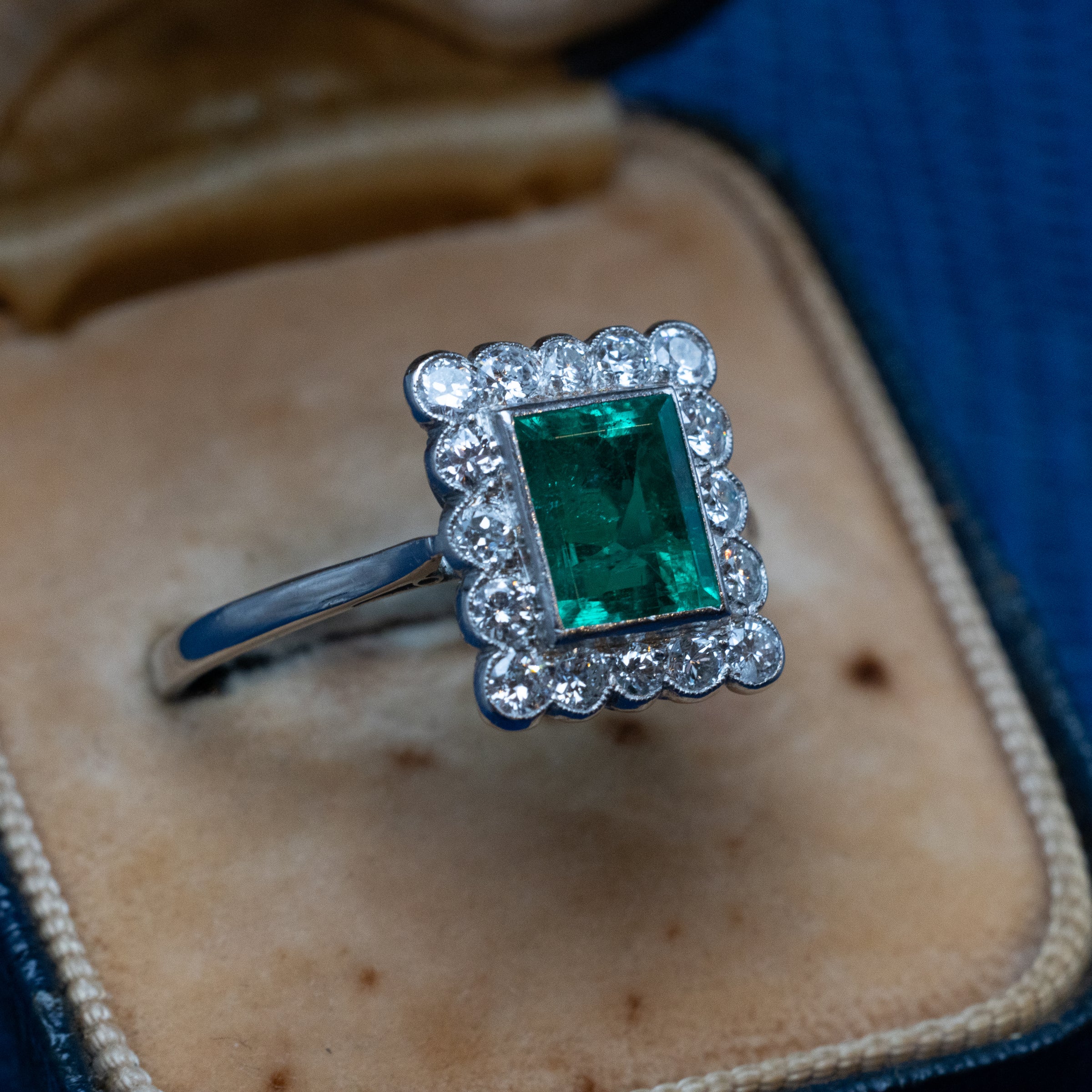 Vintage Platinum Emerald & Diamond Ring