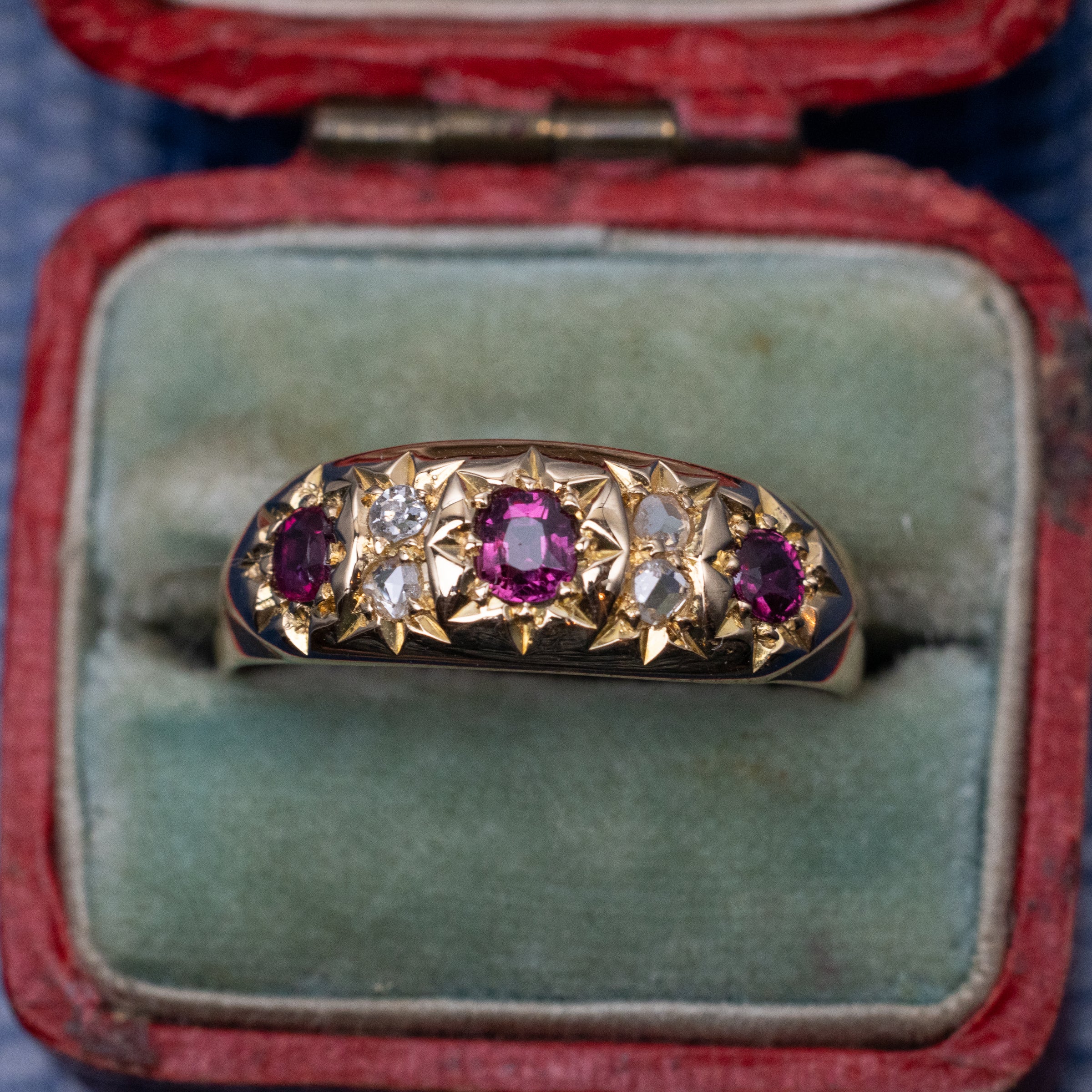 18K Yellow Gold Ruby And Rose Cut Diamond Ring