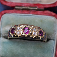 18K Yellow Gold Ruby And Rose Cut Diamond Ring