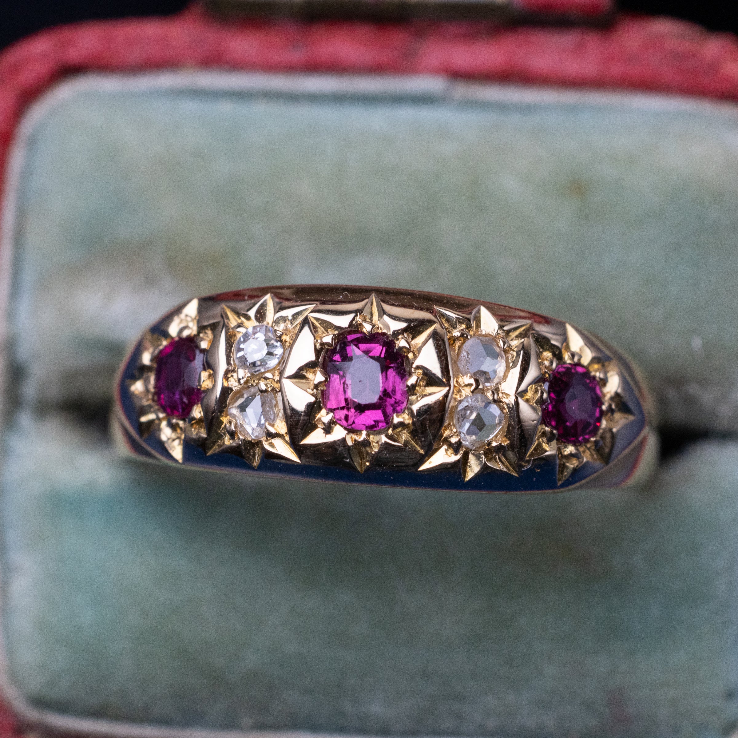 18K Yellow Gold Ruby And Rose Cut Diamond Ring