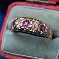 18K Yellow Gold Ruby And Rose Cut Diamond Ring
