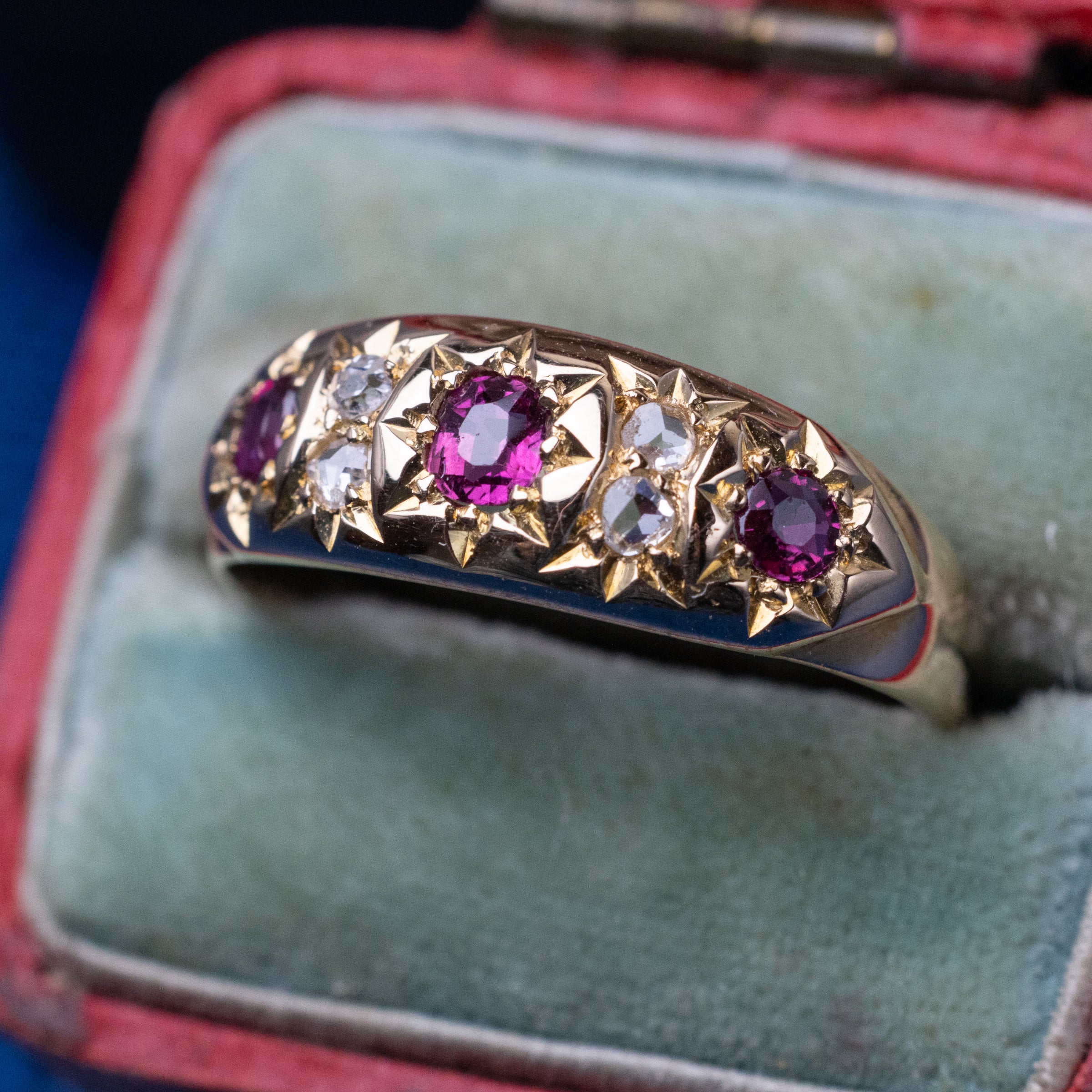 18K Yellow Gold Ruby And Rose Cut Diamond Ring