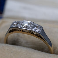 3 Stone Old Cut Diamond Platinum And 18K Yellow Gold Ring