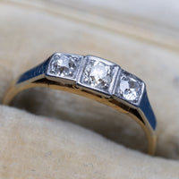 3 Stone Old Cut Diamond Platinum And 18K Yellow Gold Ring